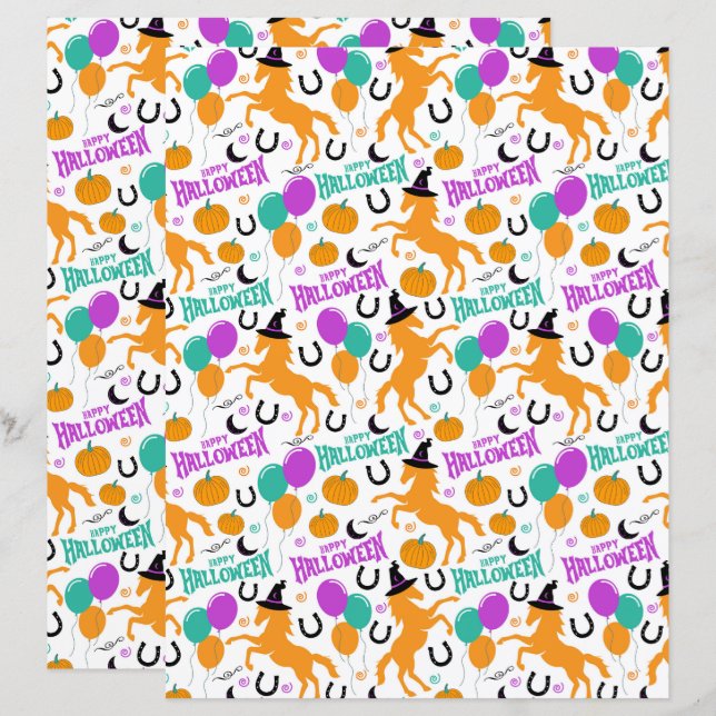 Papel de Scrapbook de Halloween de Cavalo (Frente/Verso)