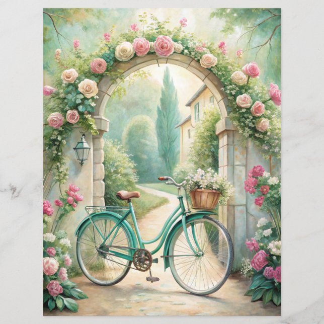 Papel de Scrapbook de Jardim Verde-Menta Desbotado (Frente)