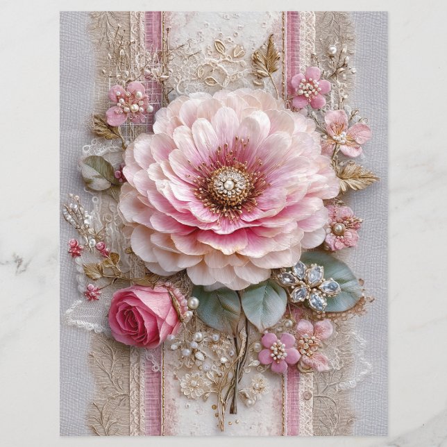 Papel de Scrapbook de Jornal Velho Flor Rosa (Frente)