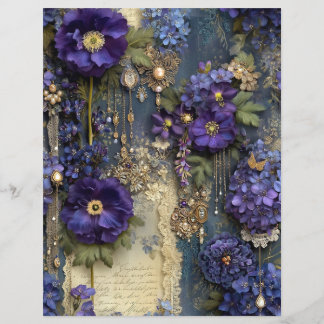 Papel de Scrapbook de Jornal Velho Flor Roxa Vinta