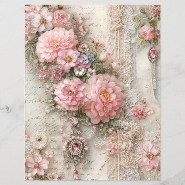 Papel de Scrapbook de Jornalzinho Antigo com Flore (Frente)