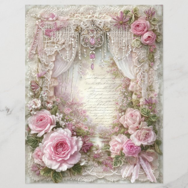 Papel de Scrapbook de Jornalzinho Antigo Rosa (Frente)
