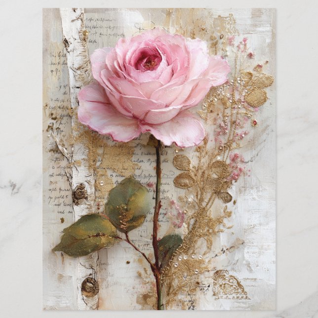Papel de Scrapbook de Jornalzinho Antigo Rosa Rosa (Frente)