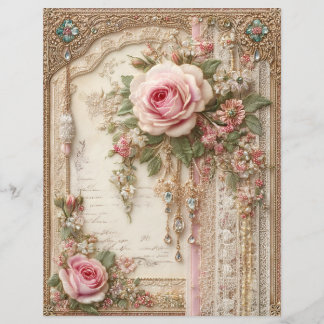 Papel de Scrapbook de Jornalzinho Antigo Rosas Cor