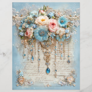Papel de Scrapbook de Jornalzinho Azul Rosa Vintag