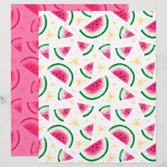 Papel de Scrapbook de Melancia (Frente/Verso)