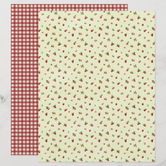Papel de Scrapbook de Morango Vintage (Frente/Verso)