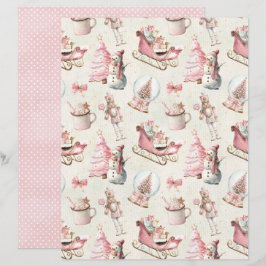 Papel de Scrapbook de Natal Rosa Doce Pastel