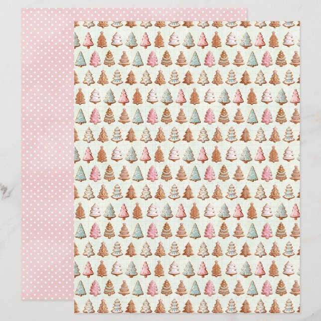 Papel de Scrapbook de Natal Rosa Pastel Fofo (Frente/Verso)