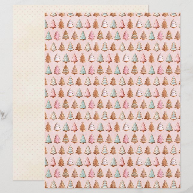 Papel de Scrapbook de Natal Rosa Pastel Fofo (Frente/Verso)