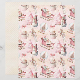 Papel de Scrapbook de Natal Rosa Pastel Fofo
