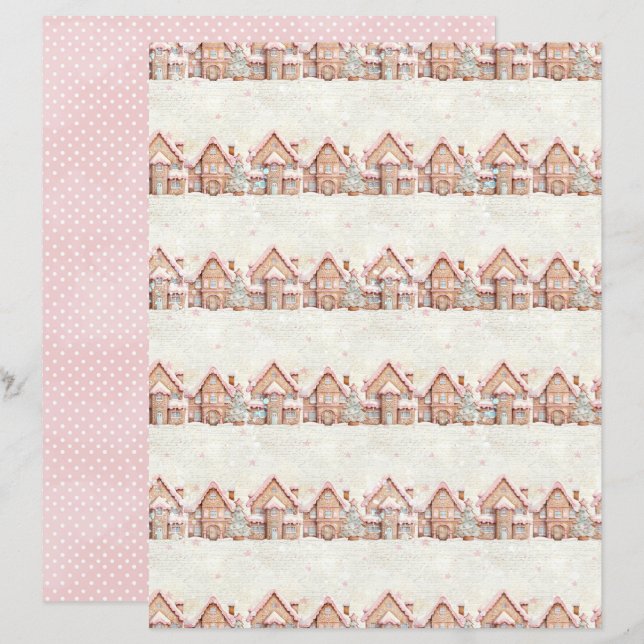Papel de Scrapbook de Natal Rosa Pastel Fofo (Frente/Verso)