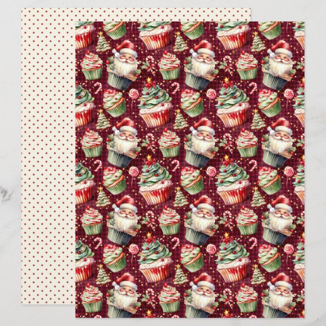 Papel de Scrapbook de Natal Vintage (Frente/Verso)