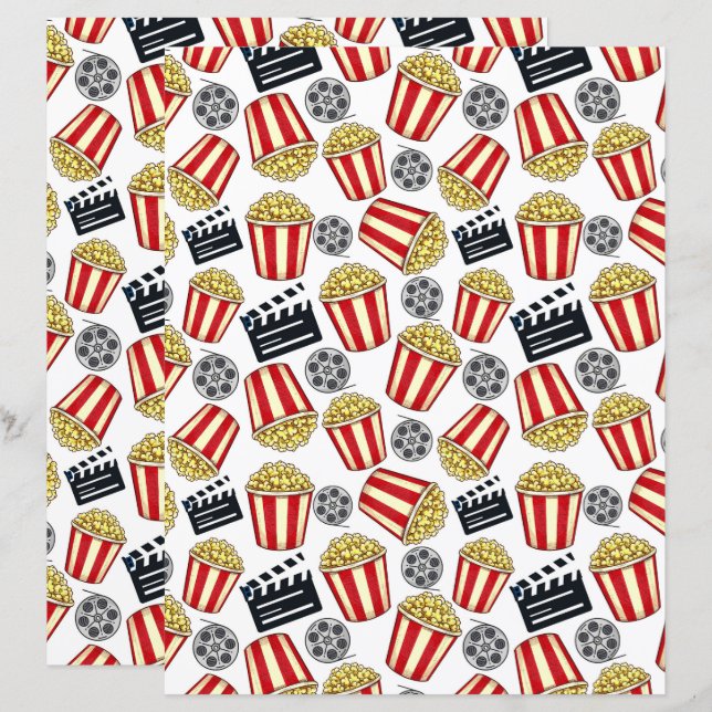 Papel de Scrapbook de Noite de Cinema (Frente/Verso)