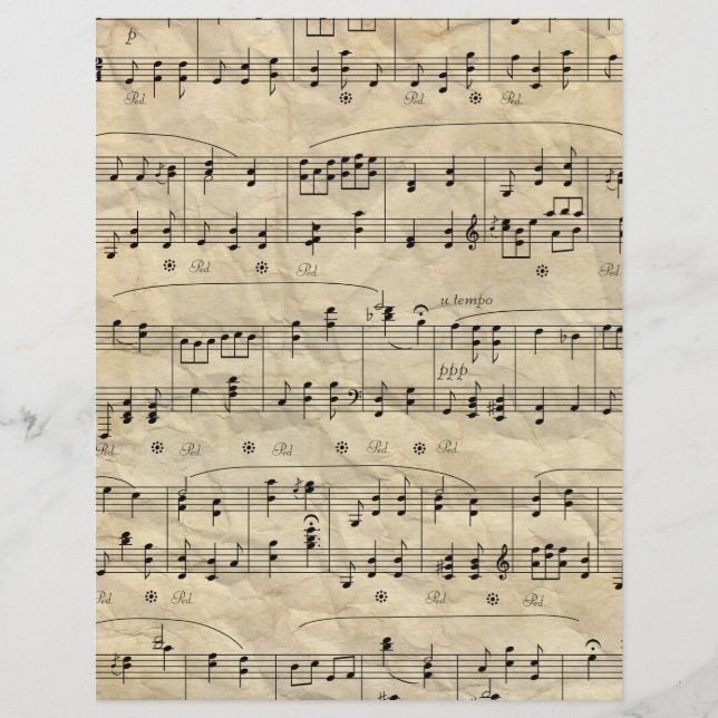 Papel de Scrapbook de Notas de Partituras Antigas (Frente)