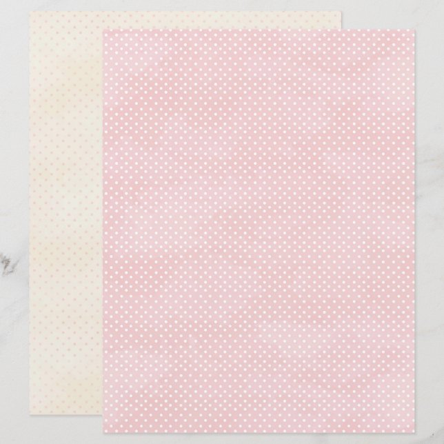 Papel de Scrapbook de Pontos Rosa Coquete Vintage (Frente/Verso)