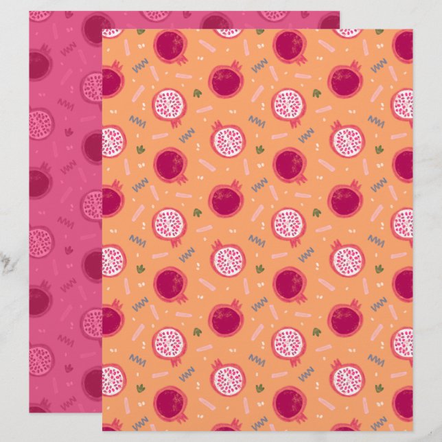 Papel de Scrapbook de Romã (Frente/Verso)