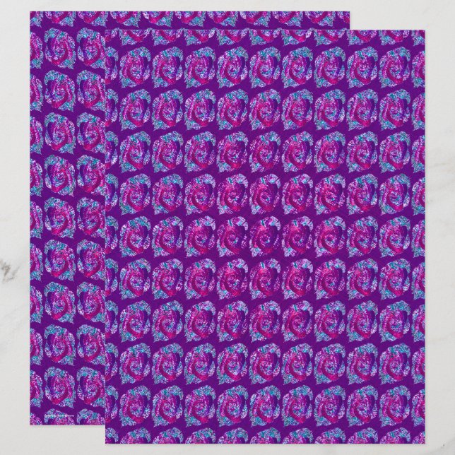 Papel de Scrapbook de Rosas Abstratas Roxas Página (Frente/Verso)