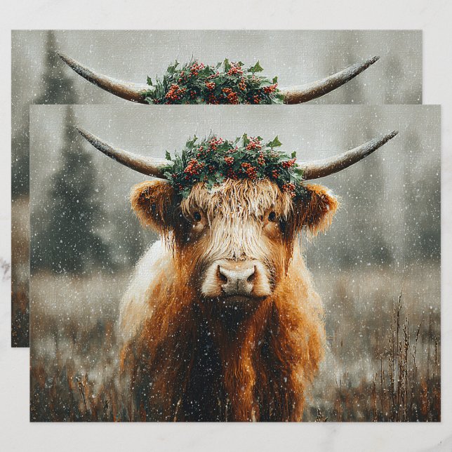 Papel de Scrapbook de Vaca das Terras Altas com Co (Frente/Verso)
