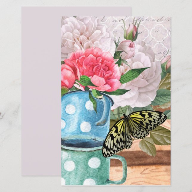 Papel de scrapbook decoupage de jardim em aquarela (Frente/Verso)
