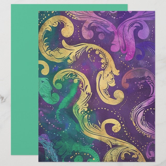 Papel de Scrapbook Elegantes Espirais e Floreios (Frente/Verso)