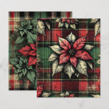 Papel de Scrapbook em Xadrez de Poinsettia Grungy