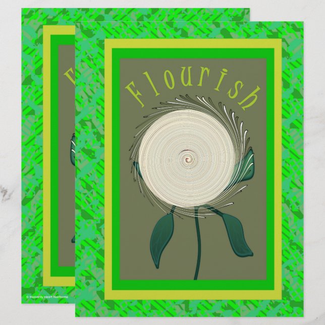 Papel de Scrapbook Flor de Prosperidade Verde Pági (Frente/Verso)