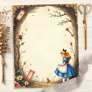 Papel de Scrapbook Floral Alice e Coelho Branco