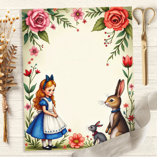 Papel de Scrapbook Floral Alice e Coelhos