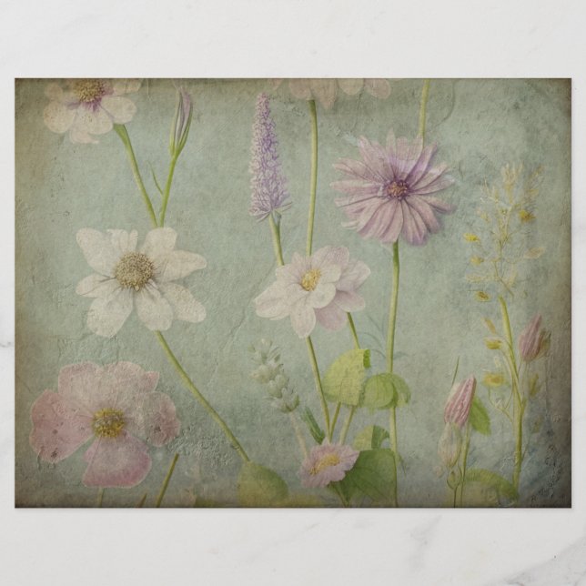 Papel de Scrapbook Floral Azul Desbotado (Frente)