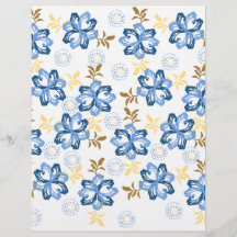 Papel de Scrapbook Floral Azul e Dourado
