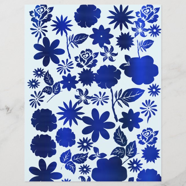 Papel de Scrapbook Floral Azul Real (Frente)