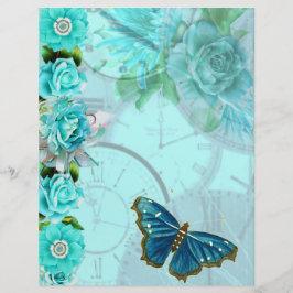 Papel de scrapbook floral borboleta azul menta rom