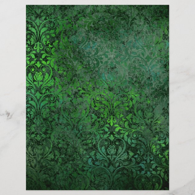 Papel de Scrapbook Floral Damask Verde Floresta Es (Frente)