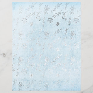 Papel de Scrapbook Floral Desgastado Prata e Azul