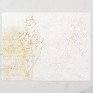 Papel de Scrapbook Floral e Damask em Ouro Delicad
