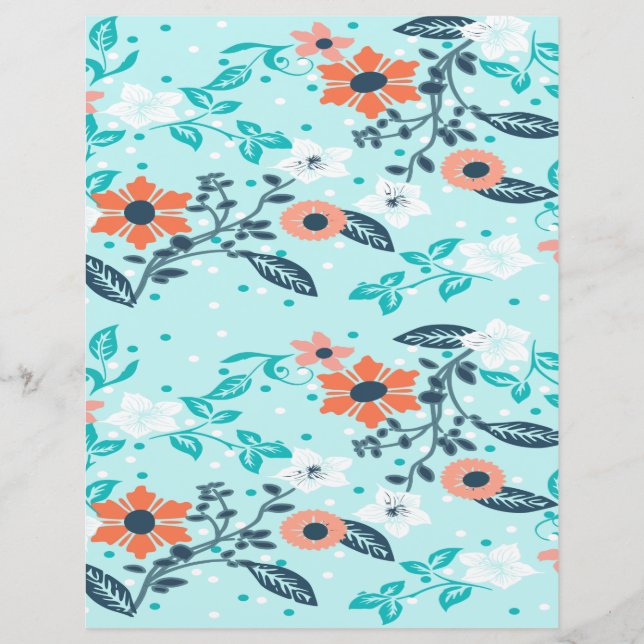 Papel de scrapbook floral laranja e azul (Frente)
