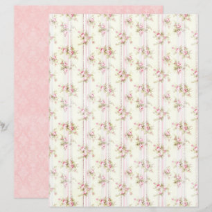 Papel de Scrapbook Floral Rosa Coquete Vintage