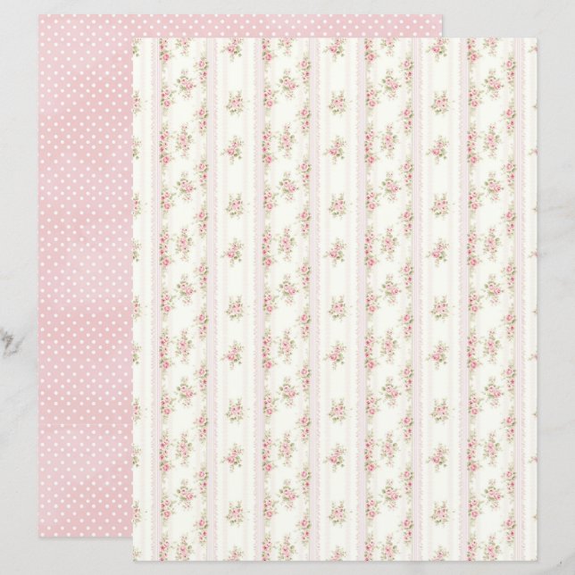 Papel de Scrapbook Floral Rosa Coquete Vintage (Frente/Verso)