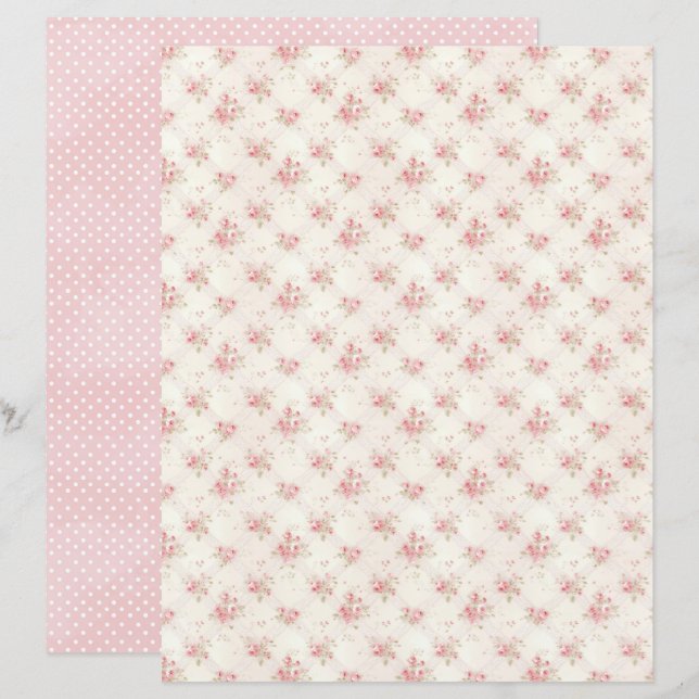 Papel de Scrapbook Floral Rosa Coquete Vintage (Frente/Verso)