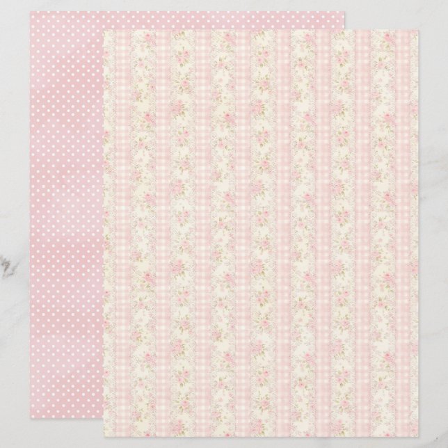 Papel de Scrapbook Floral Rosa Coquette Vintage (Frente/Verso)