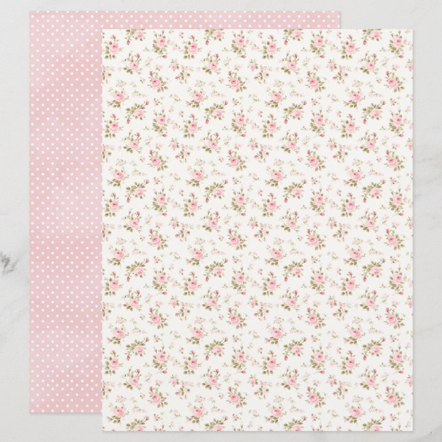 Papel de Scrapbook Floral Rosa Coquette Vintage (Frente/Verso)
