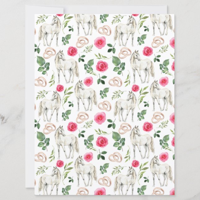 Papel de Scrapbook Floral Rosa Rústico Equestre (Frente)
