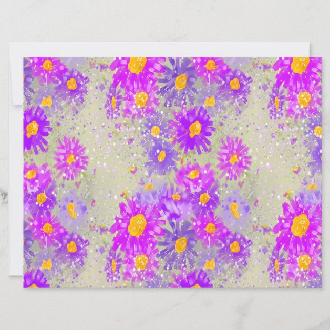 Papel de Scrapbook Floral Roxo e Rosa Daisy (Frente)