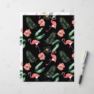 Papel de Scrapbook Flores Tropicais e Flamingos