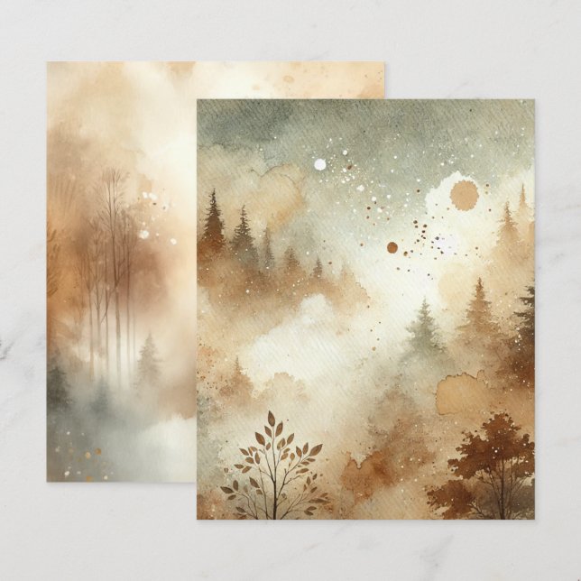 Papel de Scrapbook Floresta em Aquarela Outono Neb (Frente/Verso)
