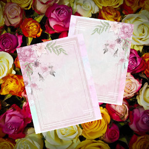 Papel de Scrapbook Florido Rosa com Bordas
