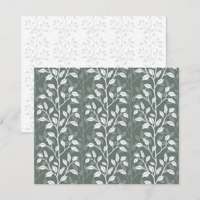 Papel de Scrapbook Folhas Botânicas Verde Sálvia E (Frente/Verso)