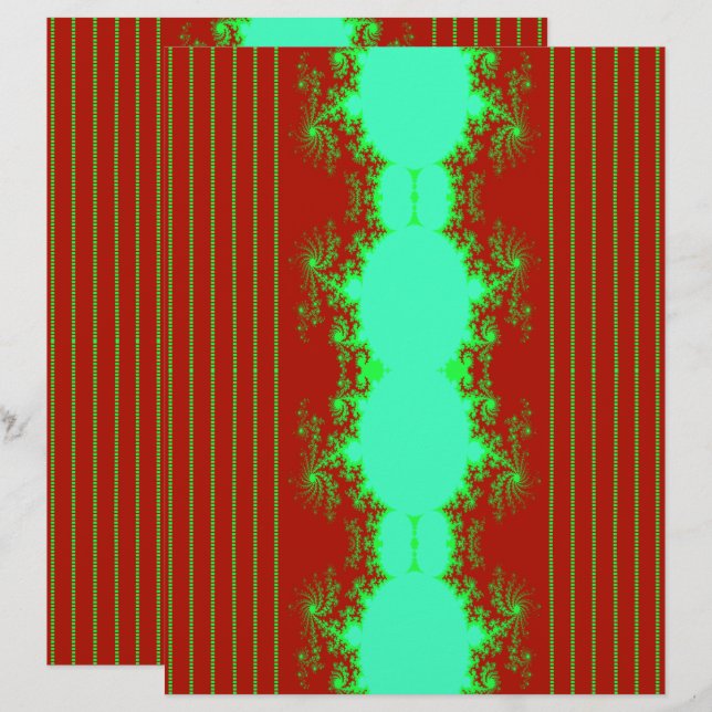 Papel de Scrapbook Fractal Natal Vermelho & Verde (Frente/Verso)
