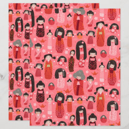 Papel de scrapbook japonês ilustrado cor-de-rosa